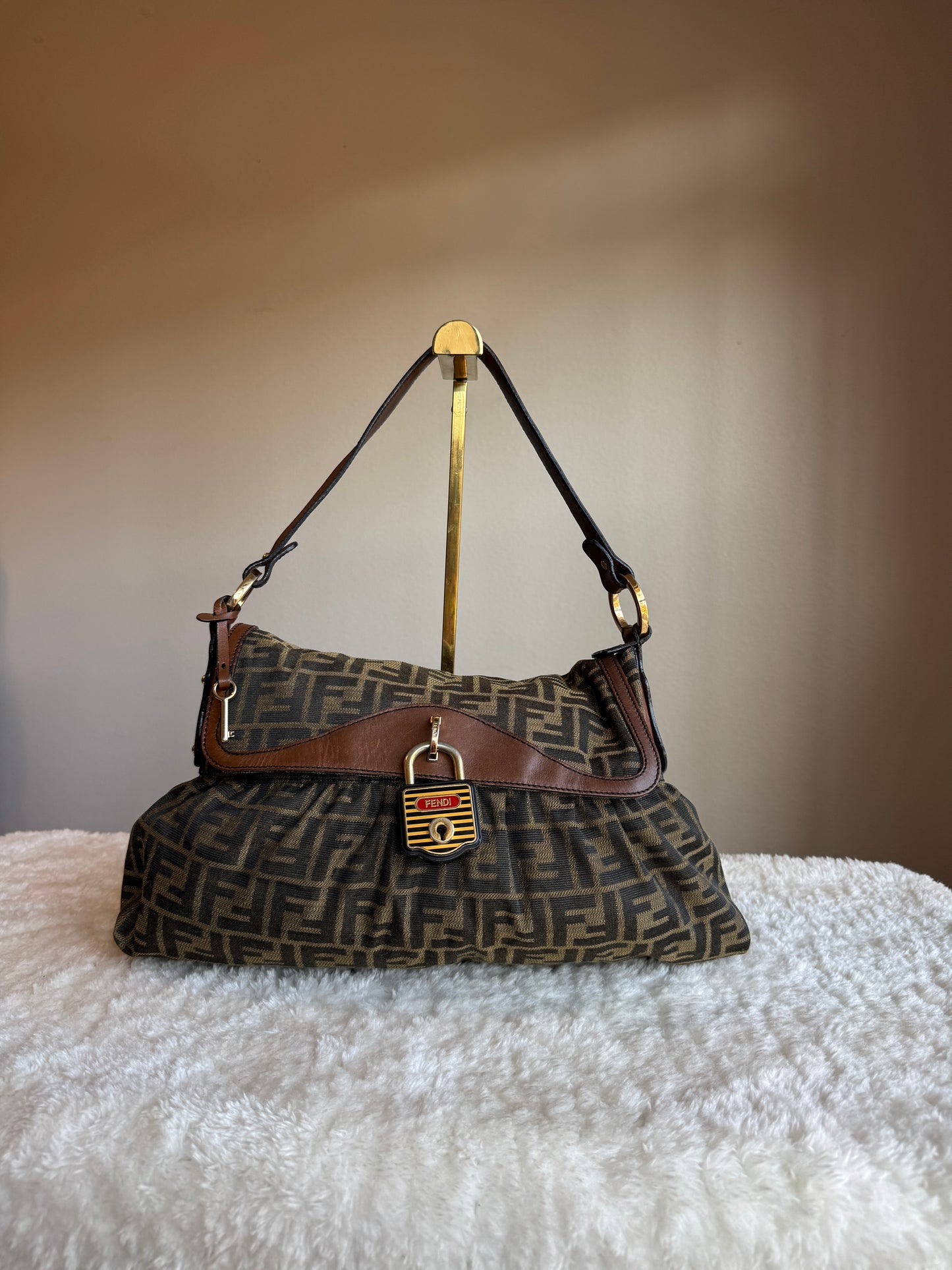 FENDI Pleated Zucca Canvas Shoulder bag