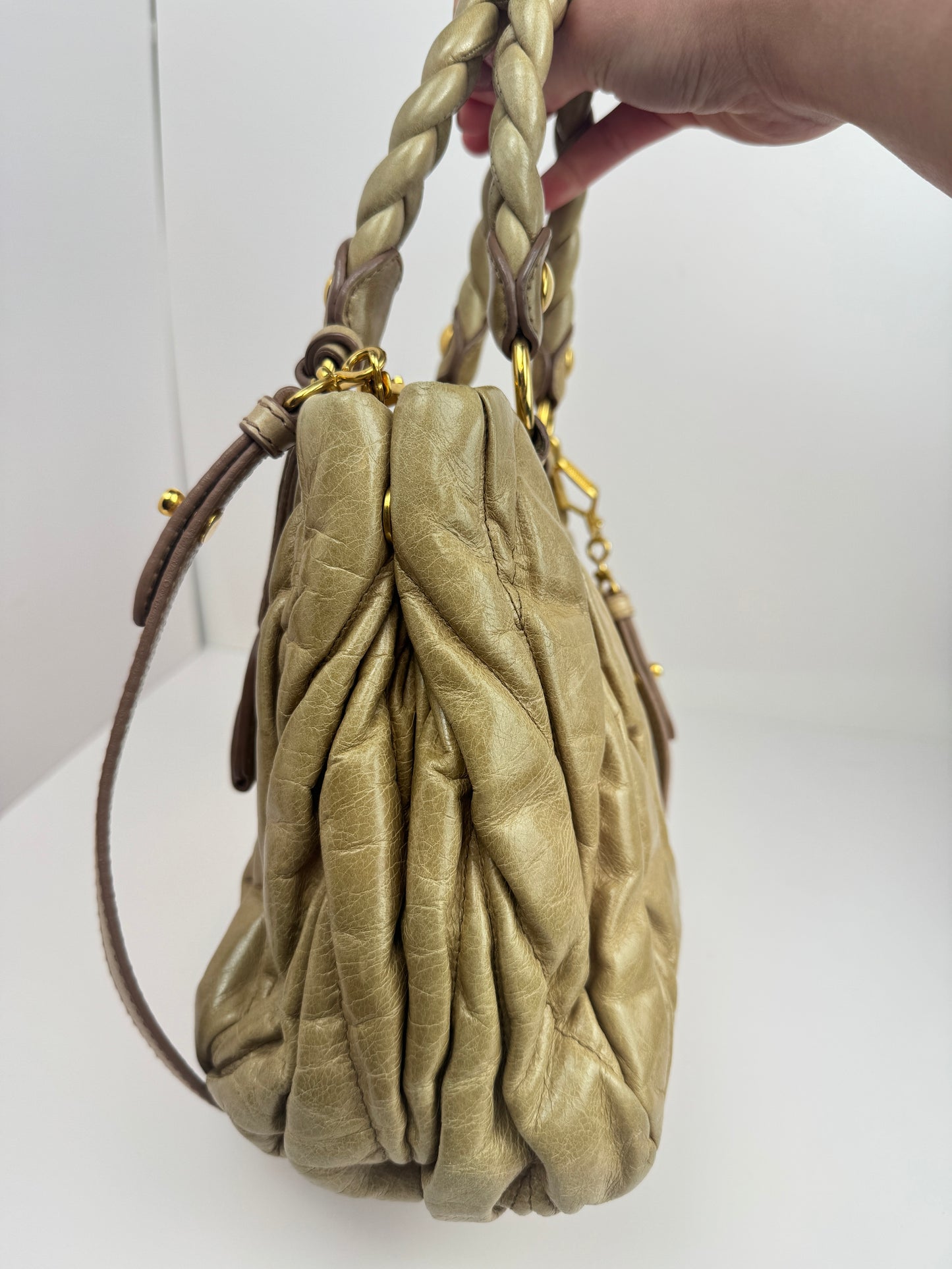 Miumiu Matelasse handle beige leather
