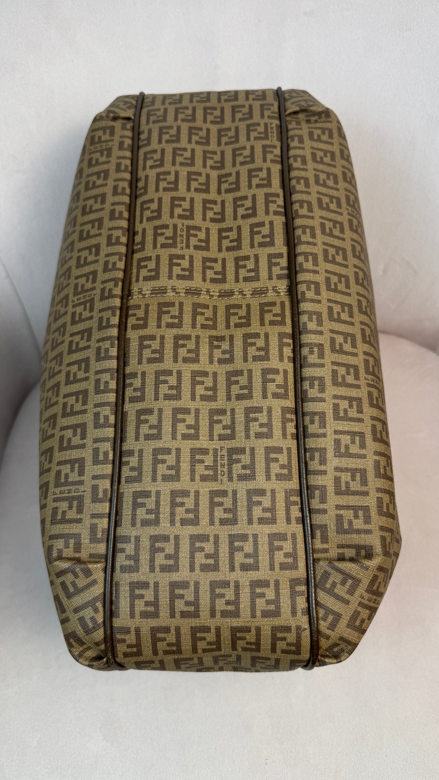 Fendi Zucchino Spalmati Chiusura tote bag in brown coated canvas with brown leather trim