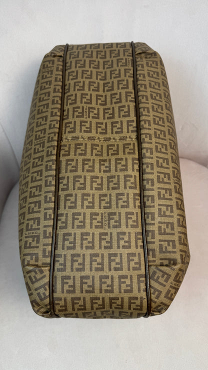 Fendi Zucchino Spalmati Chiusura tote bag in brown coated canvas with brown leather trim