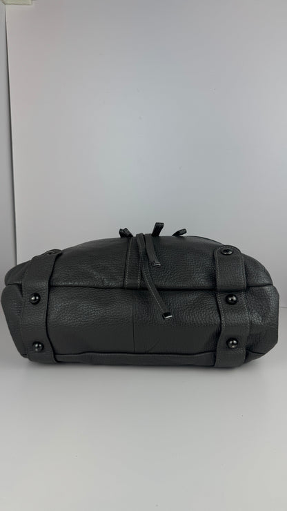 Burberry Bucket Grey Leather With Exterior Zip Pockets