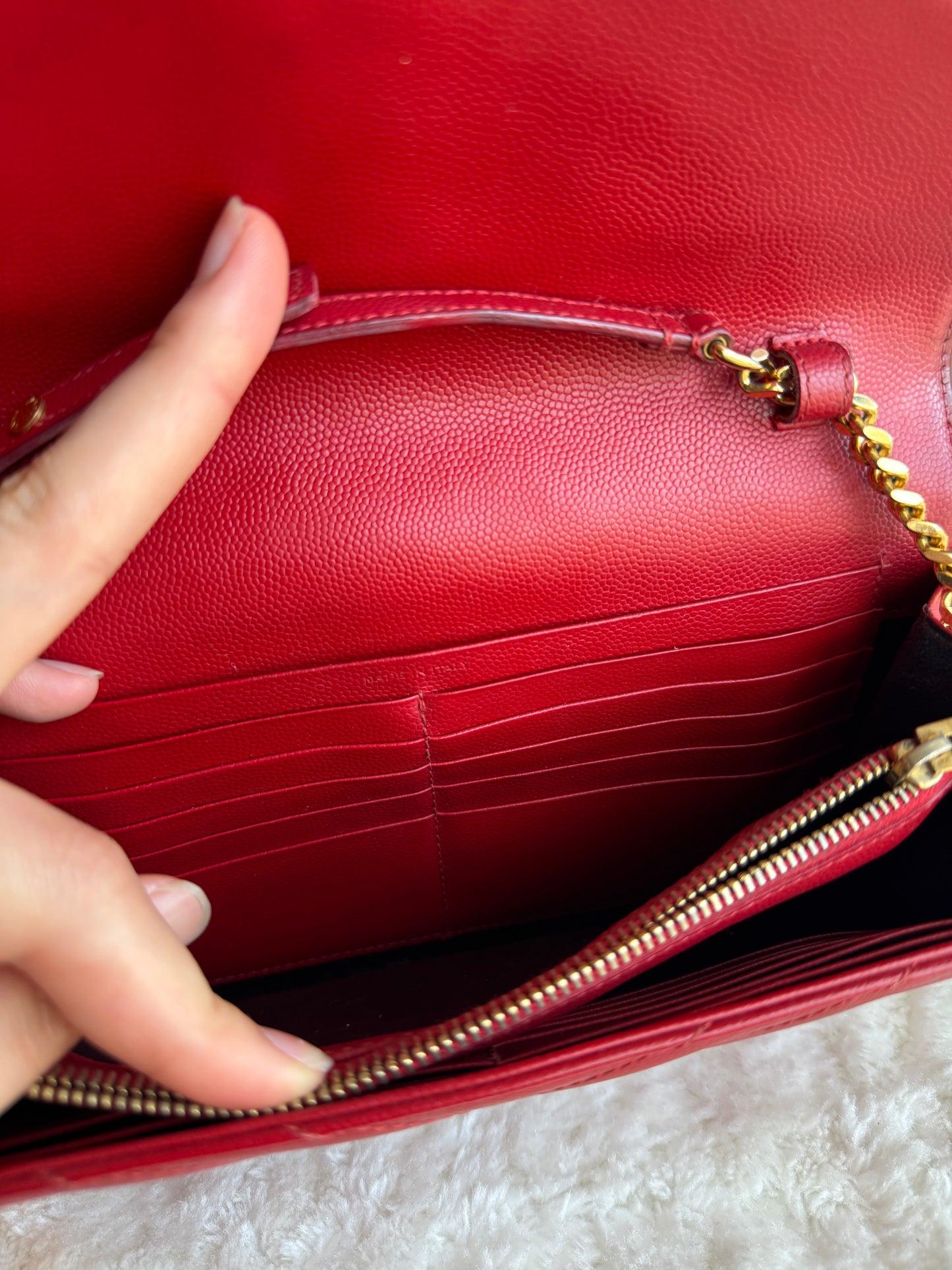 LOUIS VUITTON Classic wallet on chain matelasse Chevron leather medium red