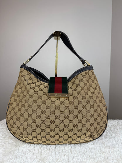 GUCCI Web Hobo New ladies GG Canvas Dark Brown