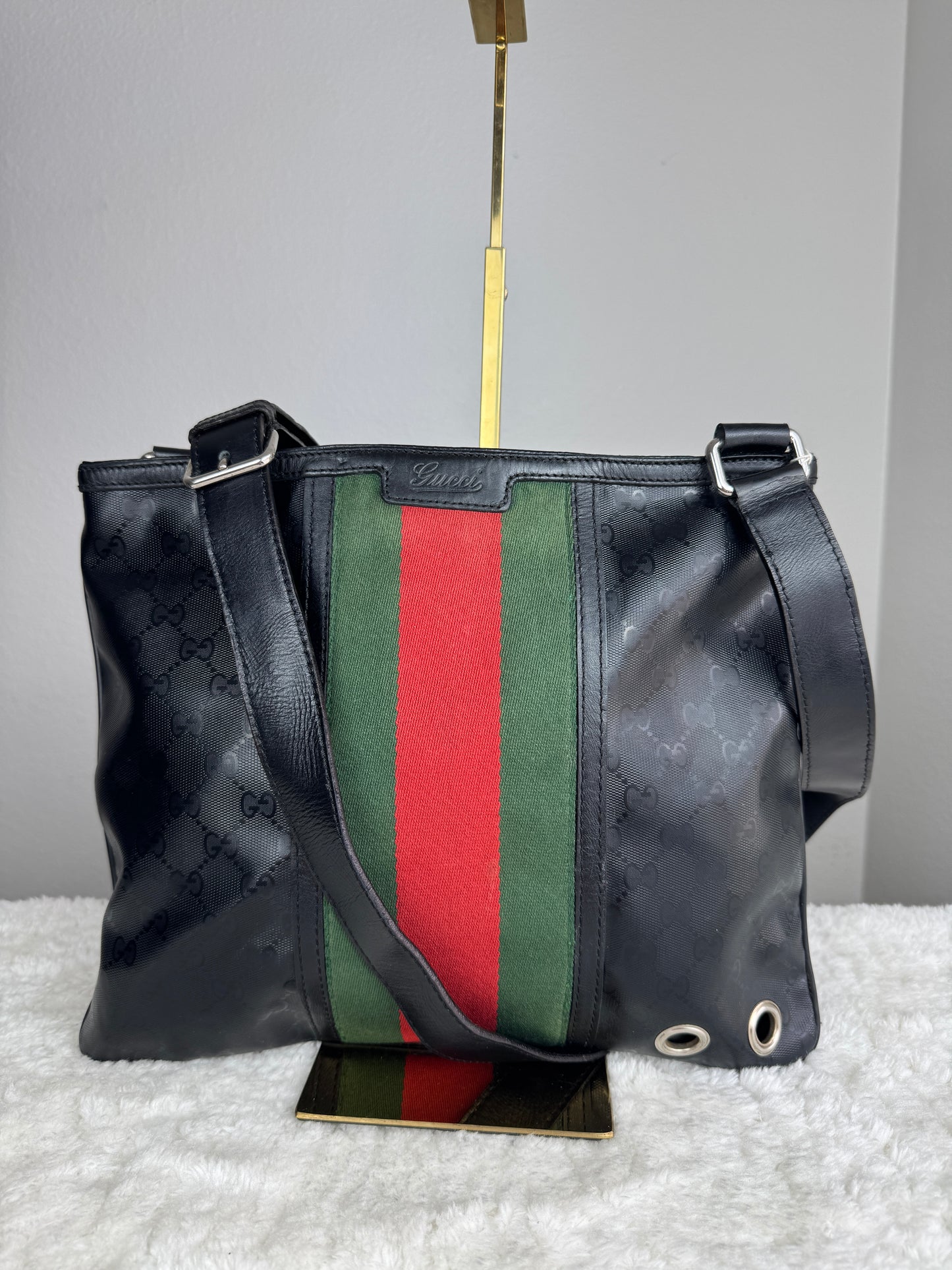 GUCCI Web Flat 500 Messenger GG Imprime Medium Black