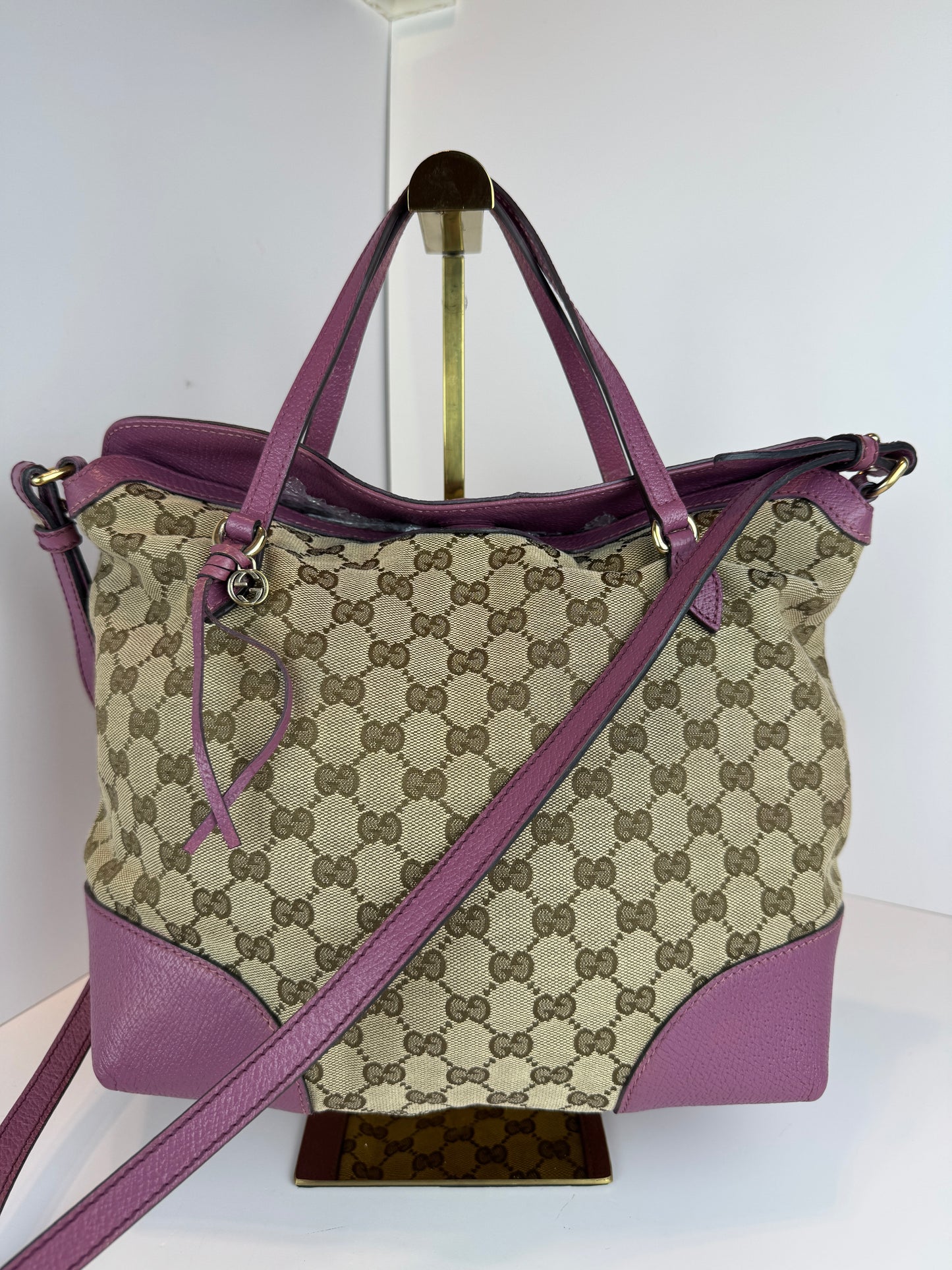 GUCCI Bree Convertible Top Handle GG Canvas Pink
