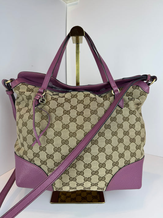 GUCCI Bree Convertible Top Handle GG Canvas Pink