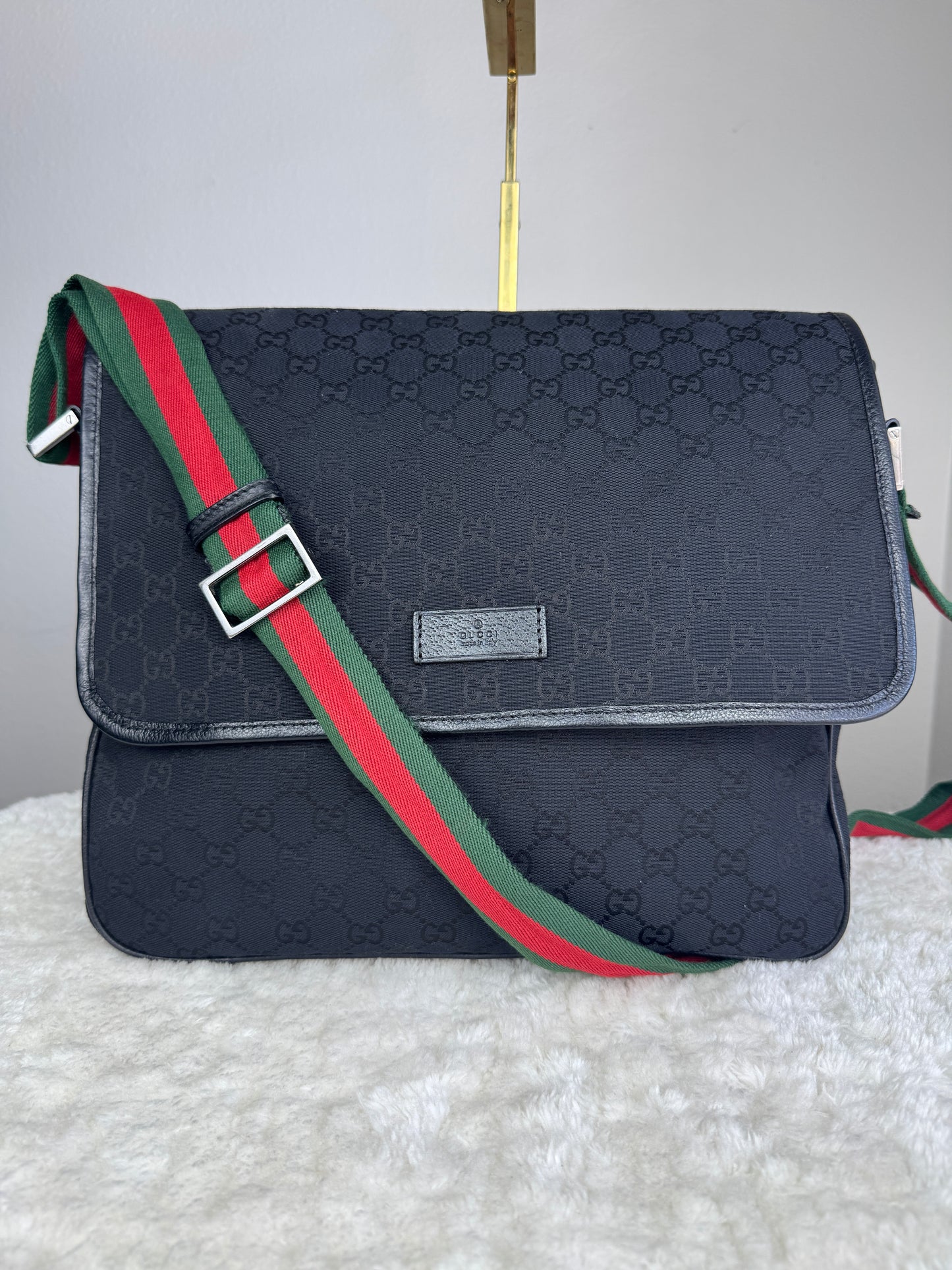 GUCCI Web Flap Messenger GG Canvas Black