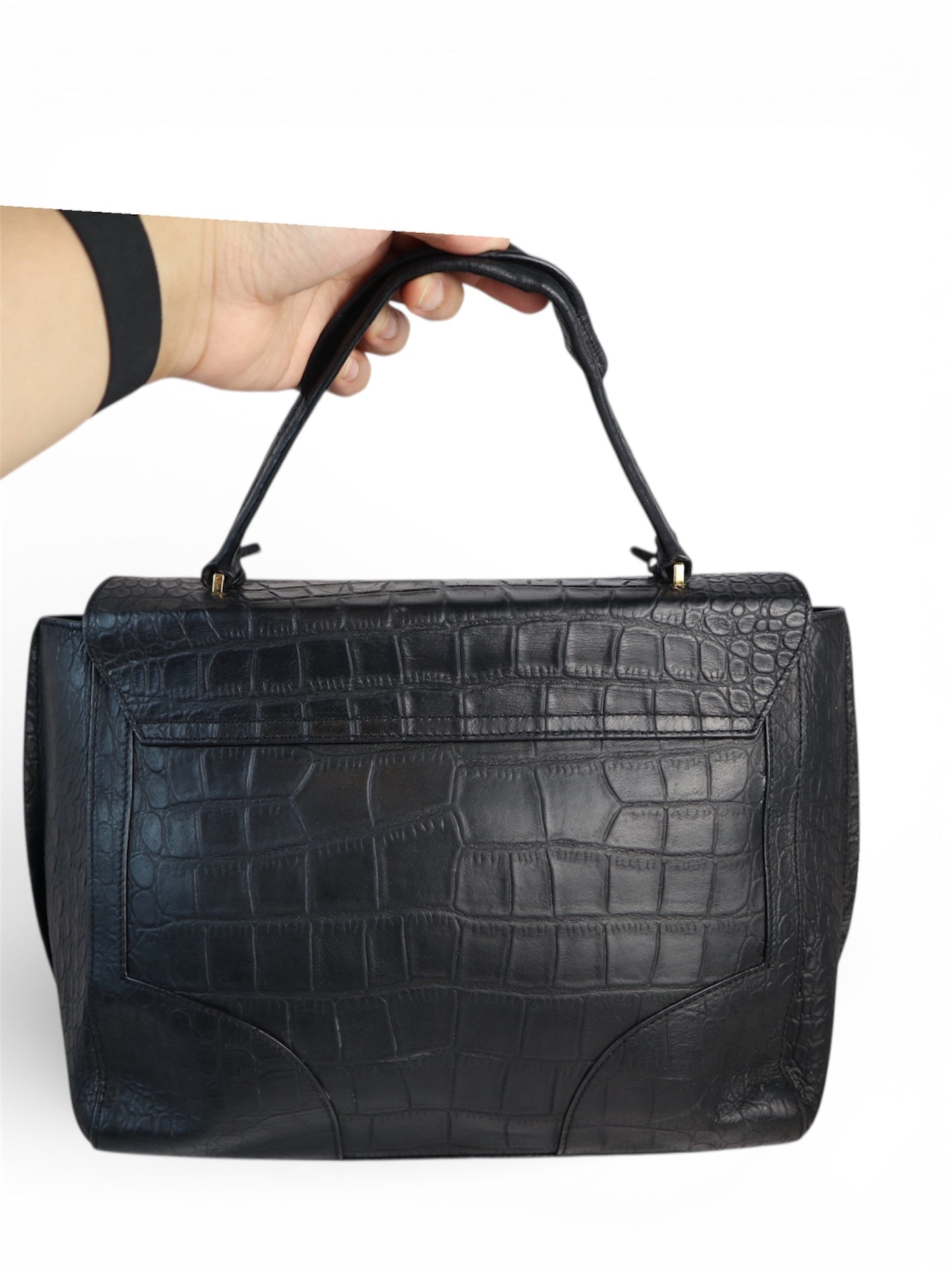 Prada Croc-Embossed Leather Top Handle Bag – Medium