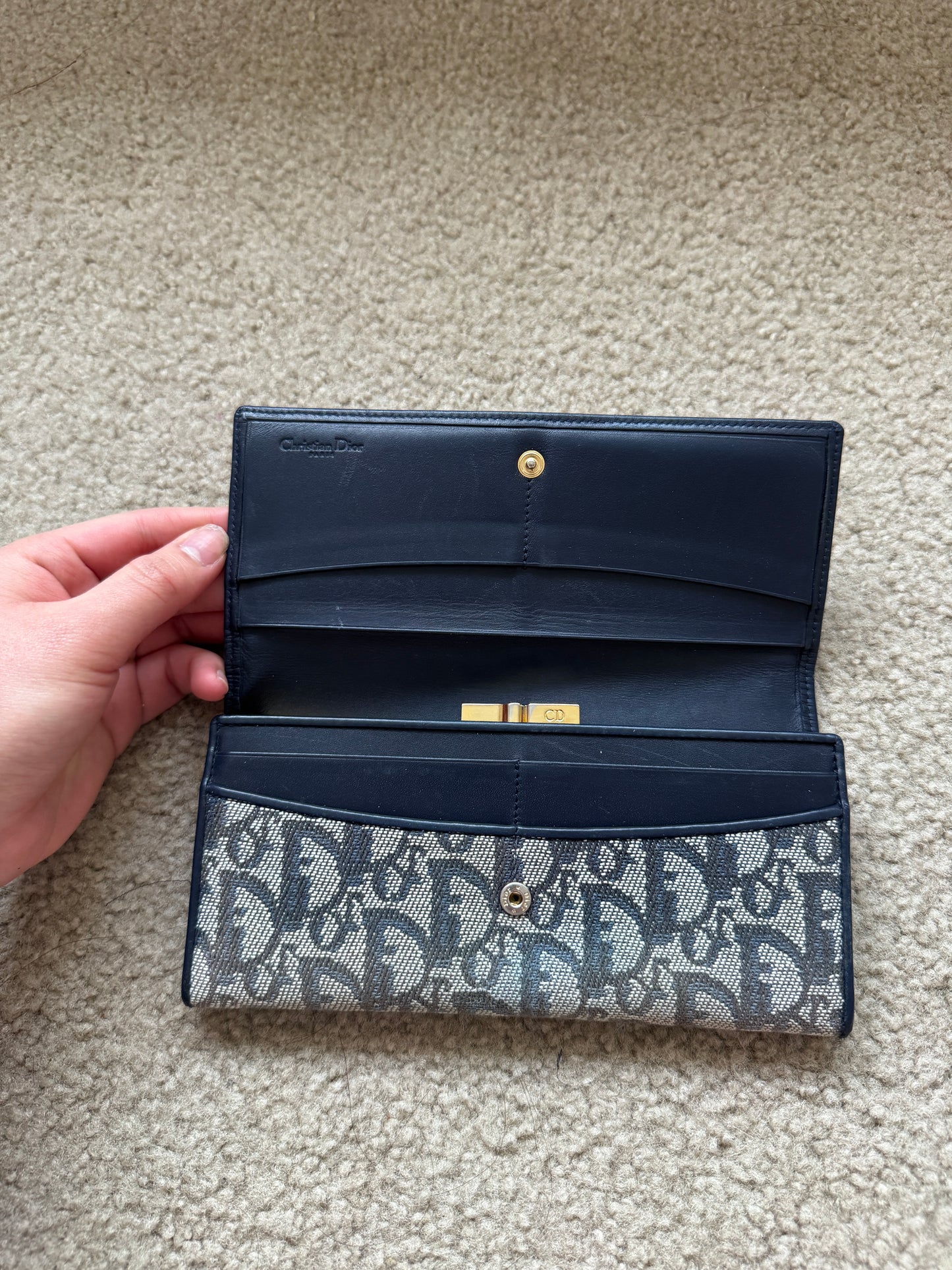 Christian Dior Trotter long wallet in navy blue Monogram