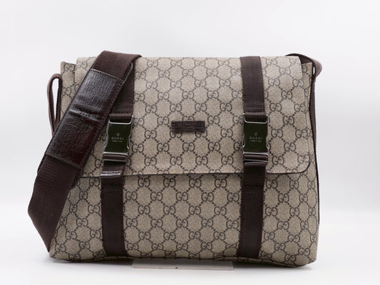 Gucci Double Buckle Messenger Bag GG Coated Canvas