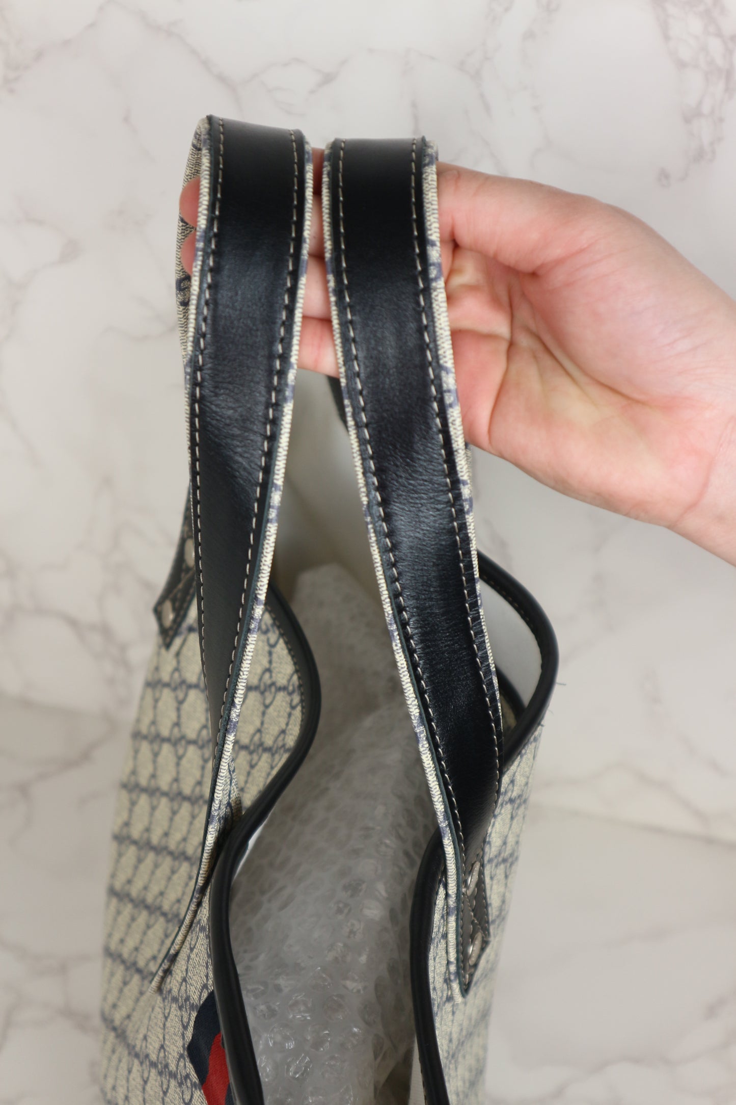 Gucci Web Loop Tote GG Supreme Navy