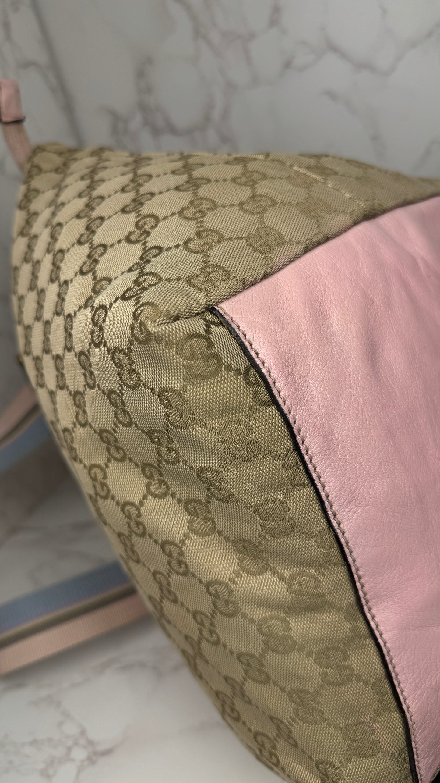 Gucci Web Tote Pink&Blue GG Canvas