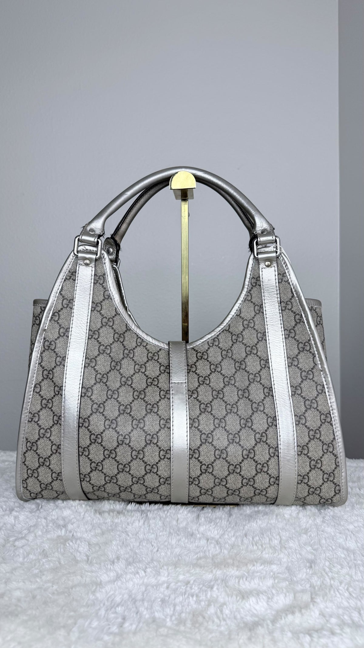 GUCCI Jackie Hobo GG Supreme Coated Canvas Silver