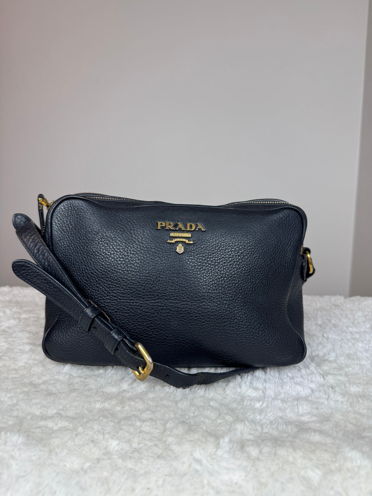 PRADA Double Zip Camera Vitello Daino Black