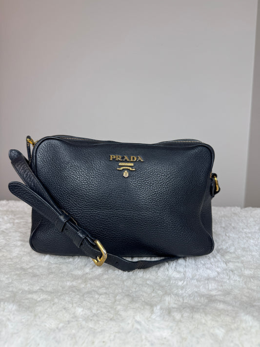 PRADA Double Zip Camera Vitello Daino Black