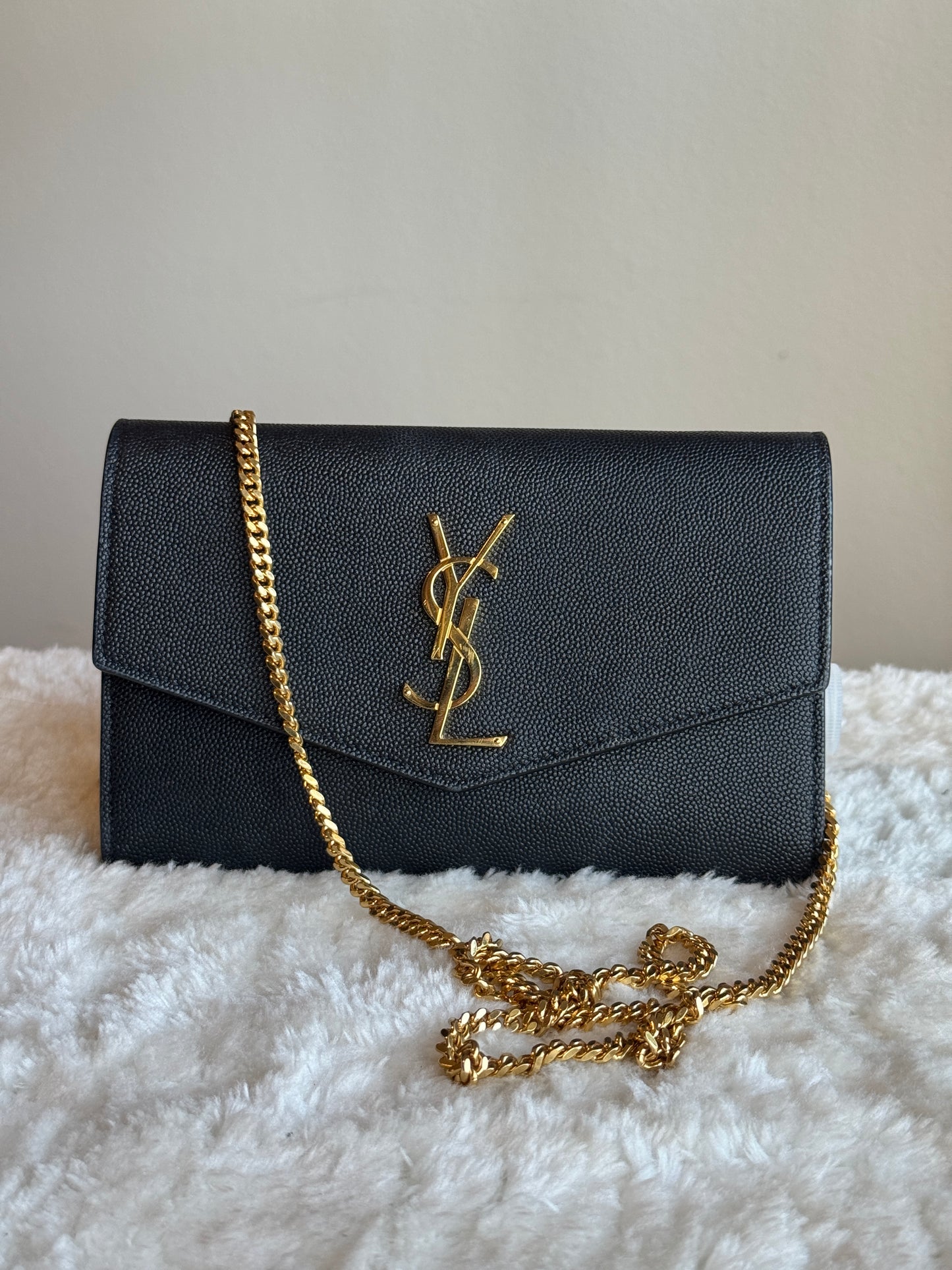 SAINT LAURENT Uptown Chain Wallet Caviar Leather bLack
