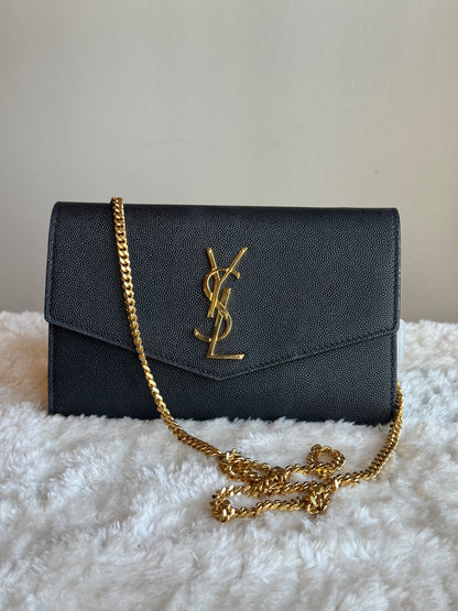 SAINT LAURENT Uptown Chain Wallet Caviar Leather bLack
