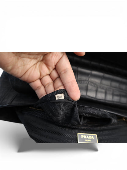 Prada Croc-Embossed Leather Top Handle Bag – Medium