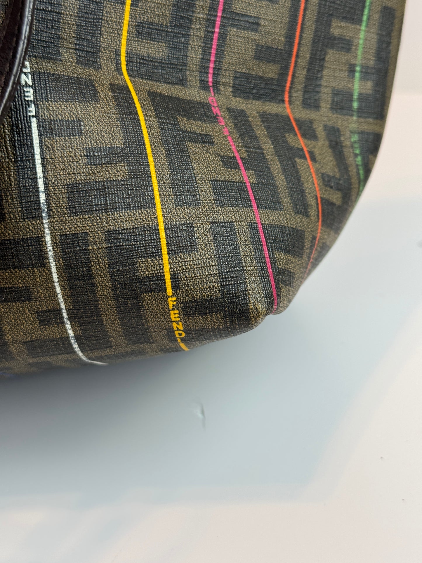 FENDI  Zucca Print Multi color Stripe Coated canvas Medium Roll Tote