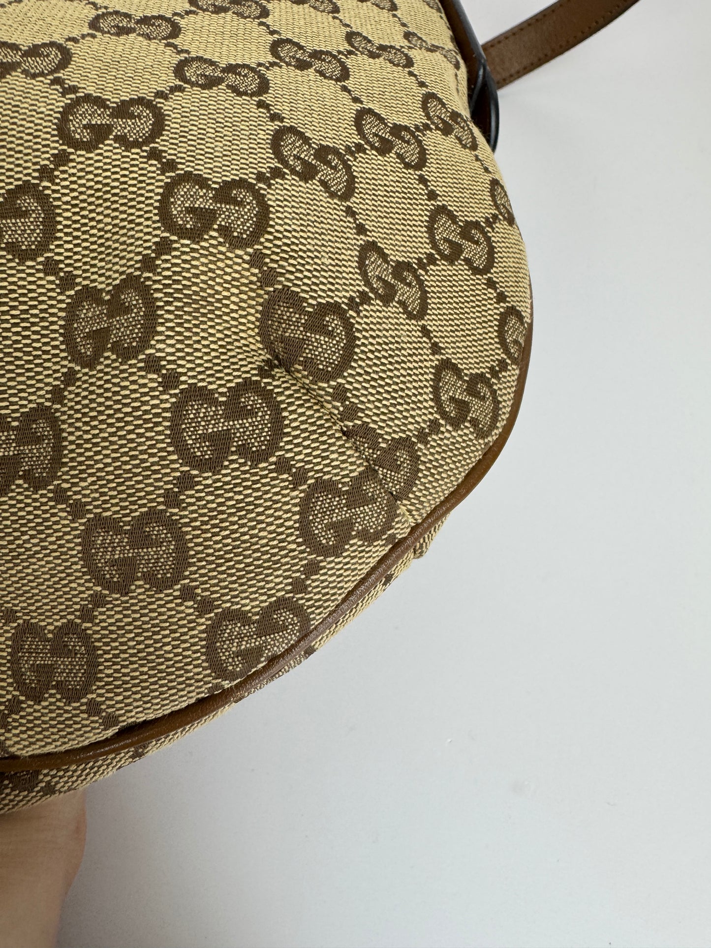 Gucci Web Half Moon Crossbody GG Canvas Brown