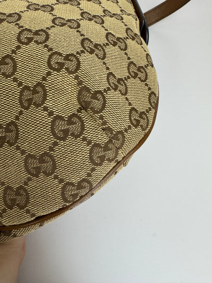 Gucci Web Half Moon Crossbody GG Canvas Brown