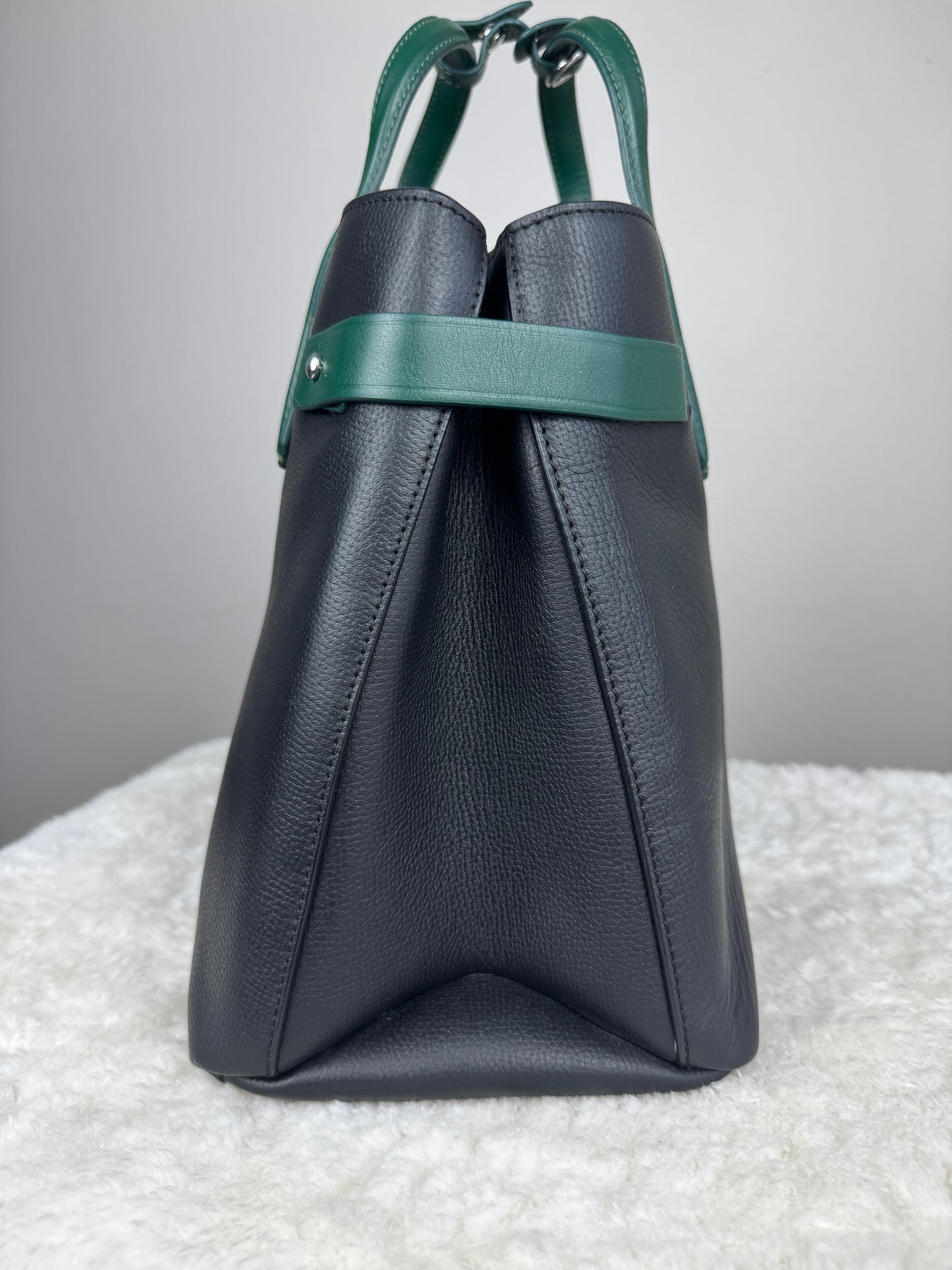 BURBERRY Derby Calfskin House Check Medium Banner Tote Black Sea Green