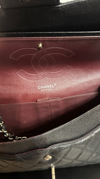 Chanel Classic Double Flap Jumbo Caviar Silver hardware Black