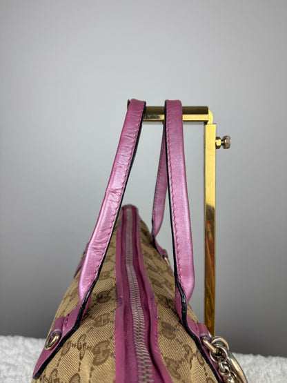 GUCCI Heart Bit Handbag with strap GG Canvas Pink