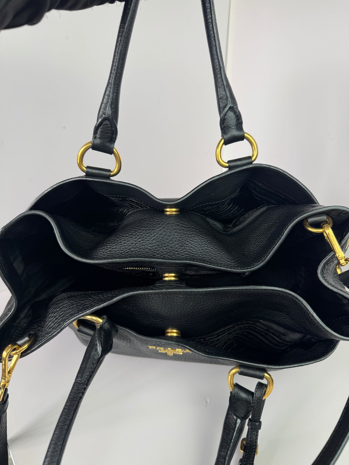 PRADA Vitello Daino Double Pocket Leather Black