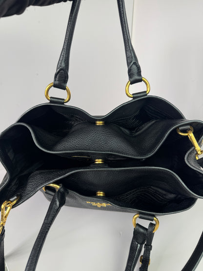 PRADA Vitello Daino Double Pocket Leather Black