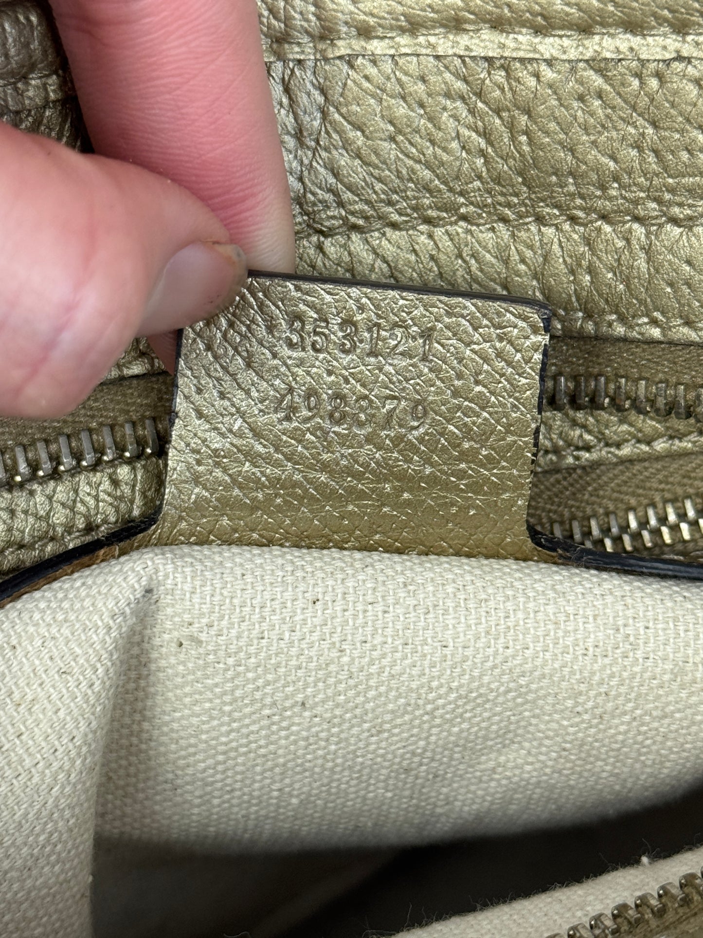 GUCCI Bree Small Handbag GG Canvas metallic Gold