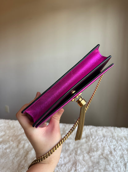 SAINT LAURENT Classic Monogram Tassel Chain wallet Leather pink metallic