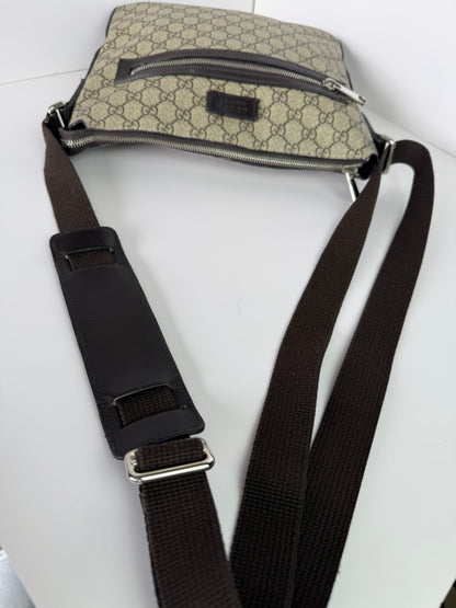 Gucci Front Zip Messenger Dark Brown GG Coated Canvas
