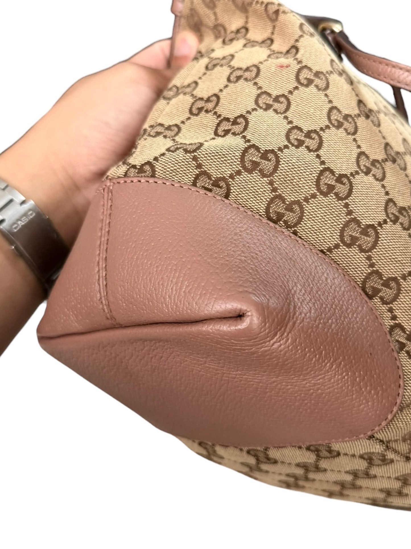 Gucci Bree convertible top handle bag GG Canvas medium pink