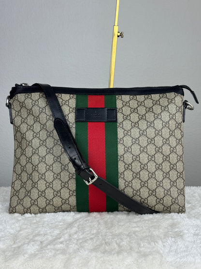 GUCCI Web Messenger Bag GG Coated Canvas Large