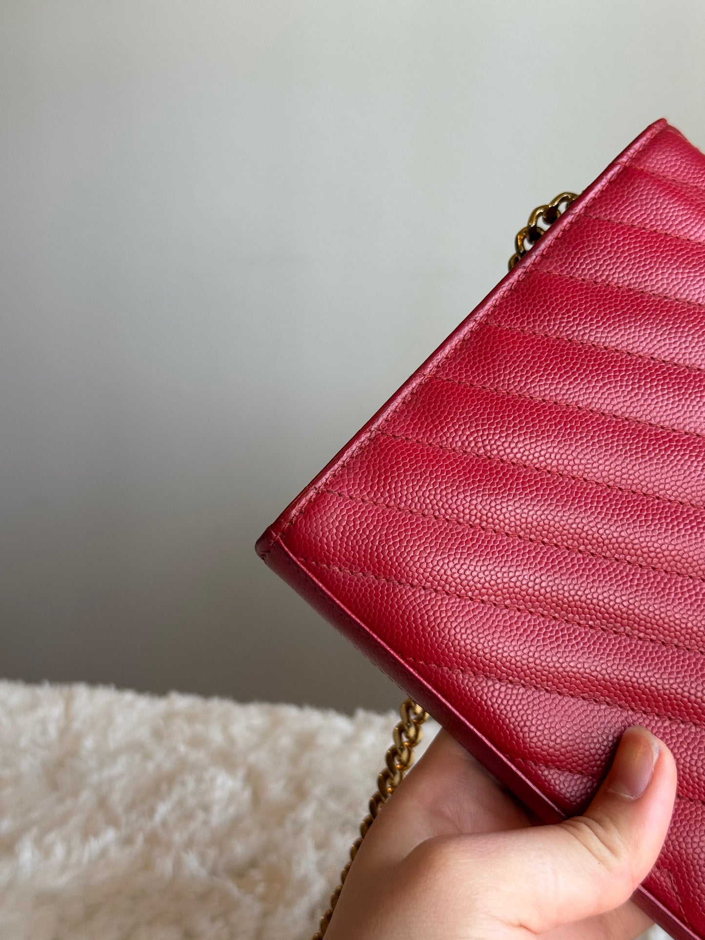 LOUIS VUITTON Classic wallet on chain matelasse Chevron leather medium red