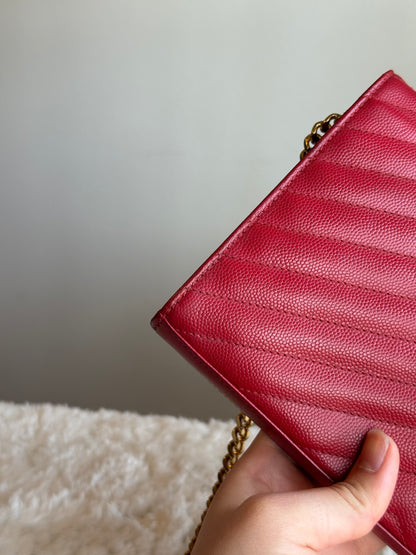 LOUIS VUITTON Classic wallet on chain matelasse Chevron leather medium red