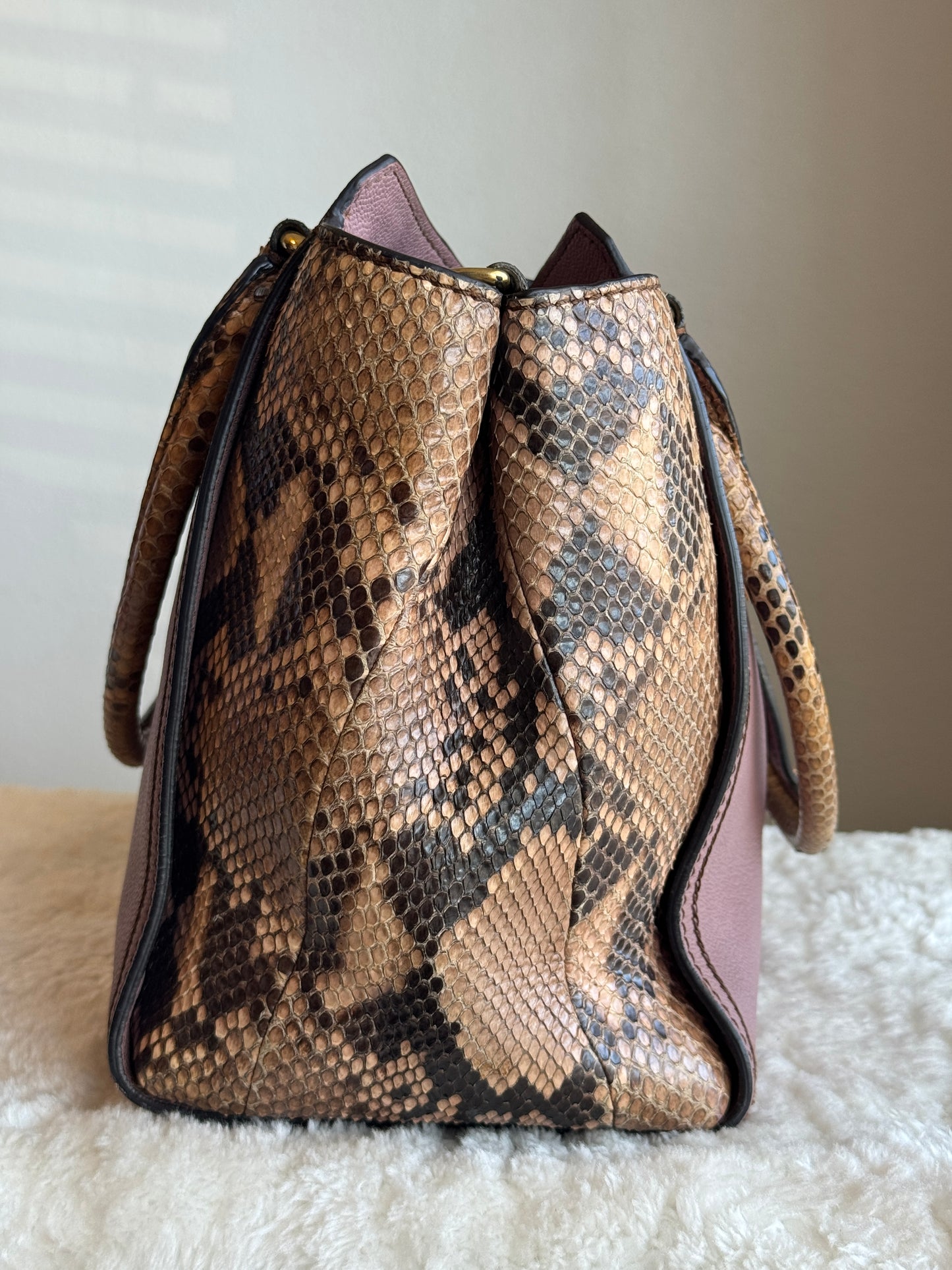 BURBERRY Pink Leather & Python Medium Buckle Tote Bag