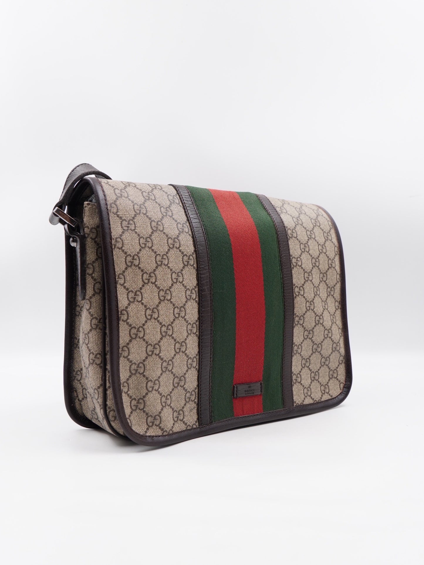 Gucci Web Flap Messenger Coated Canvas Brown