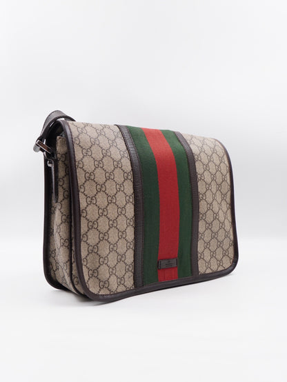 Gucci Web Flap Messenger Coated Canvas Brown