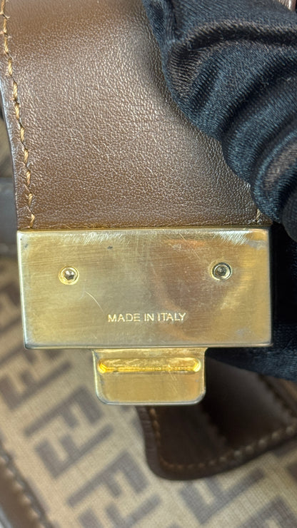 Fendi Zucchino Spalmati Chiusura tote bag in brown coated canvas with brown leather trim