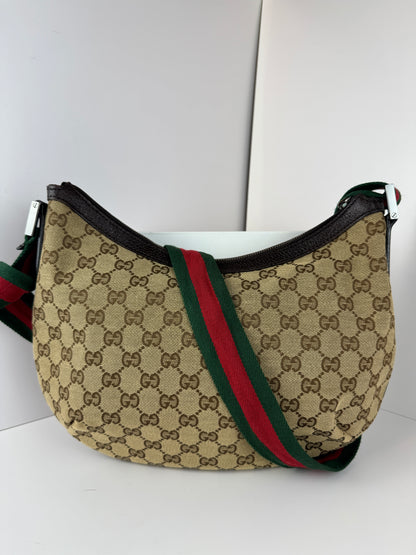 GUCCI Web Stripe Halfmoon GG Canvas Brown