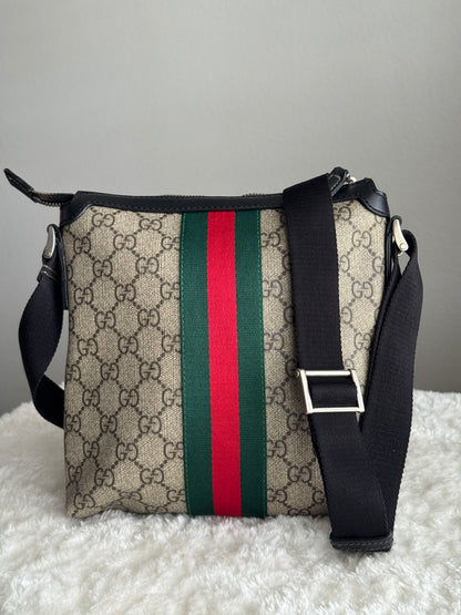 GUCCI Web Flat Mini Crossbody GG Supreme Coated Canvas Black