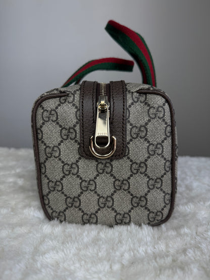 NEW GUCCI Web Boston GG Supreme Coated Canvas Brown