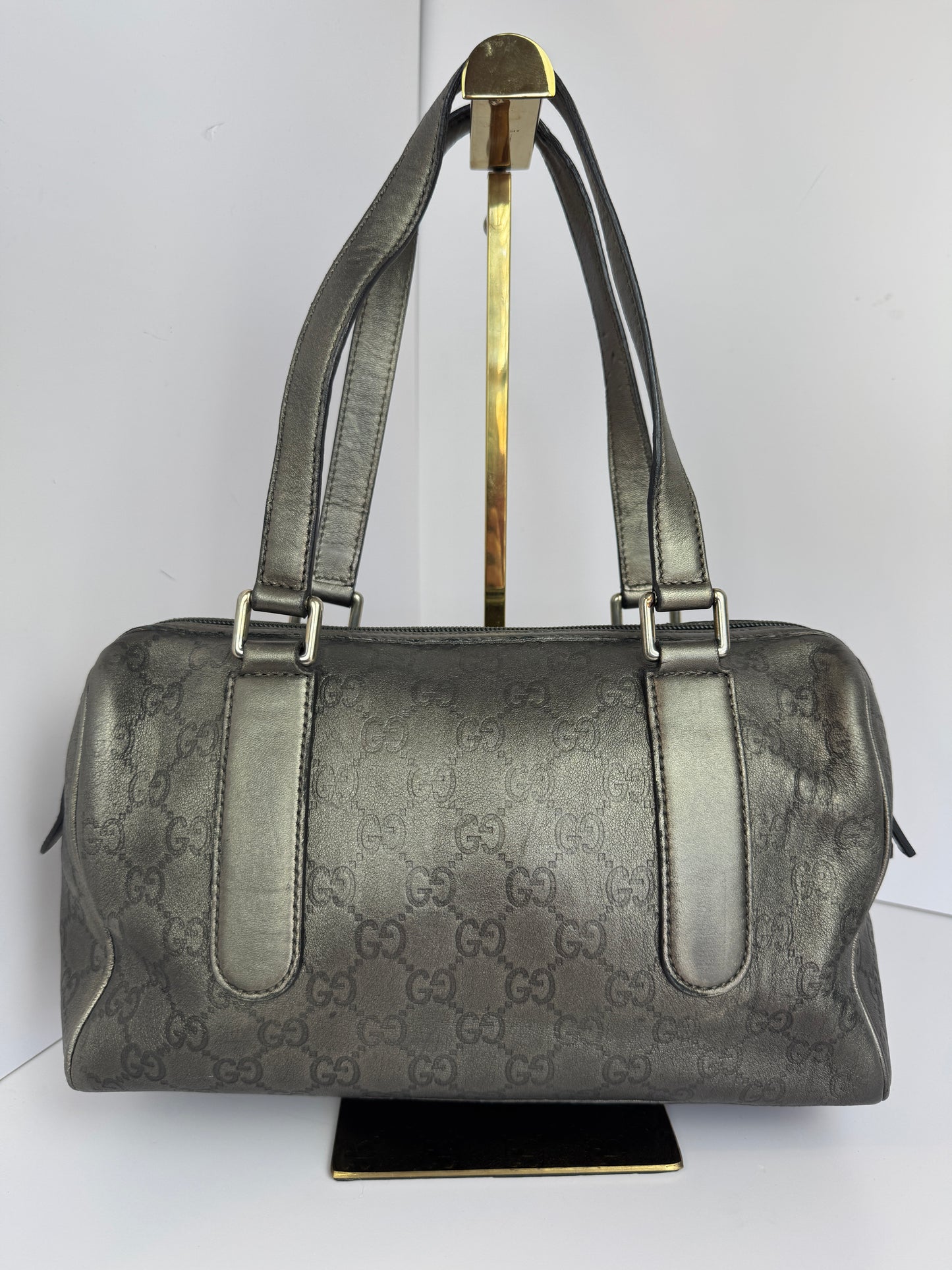 Gucci Boston Embossed Leather Monogram Grey