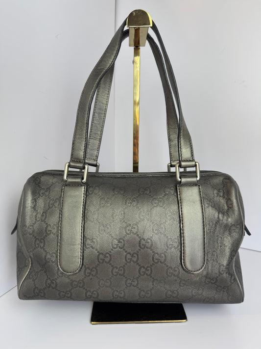 Gucci Boston Embossed Leather Monogram Grey