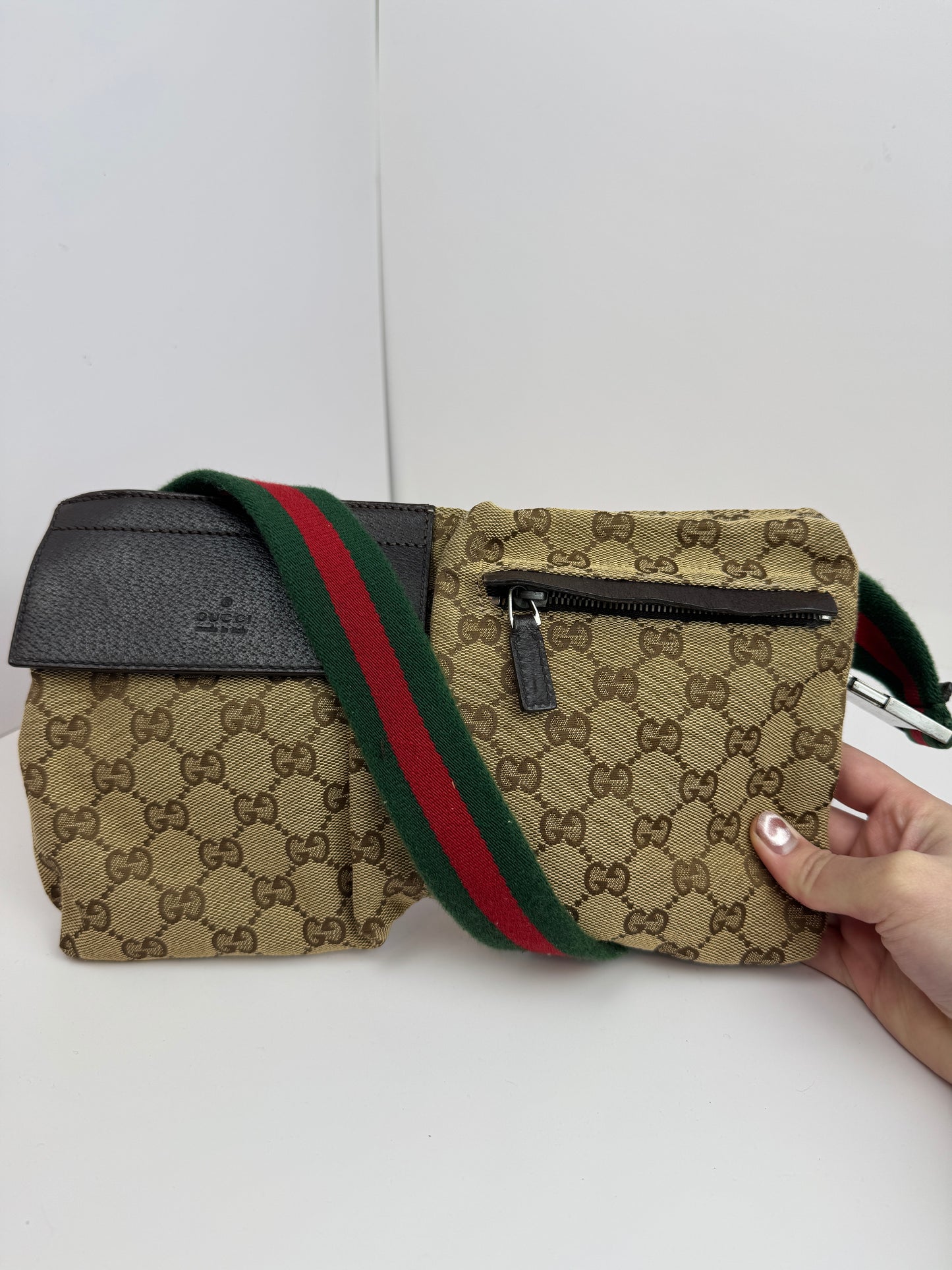 Gucci Web Stripe Belt Bag GG Canvas Brown
