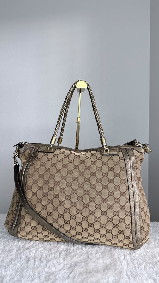 GUCGI Bella Tote GG Canvas Handbag with strap Gold