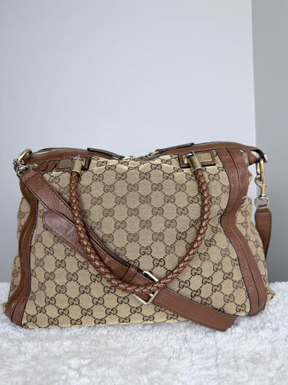 GUCCI Bella GG Canvas Handbag Brown
