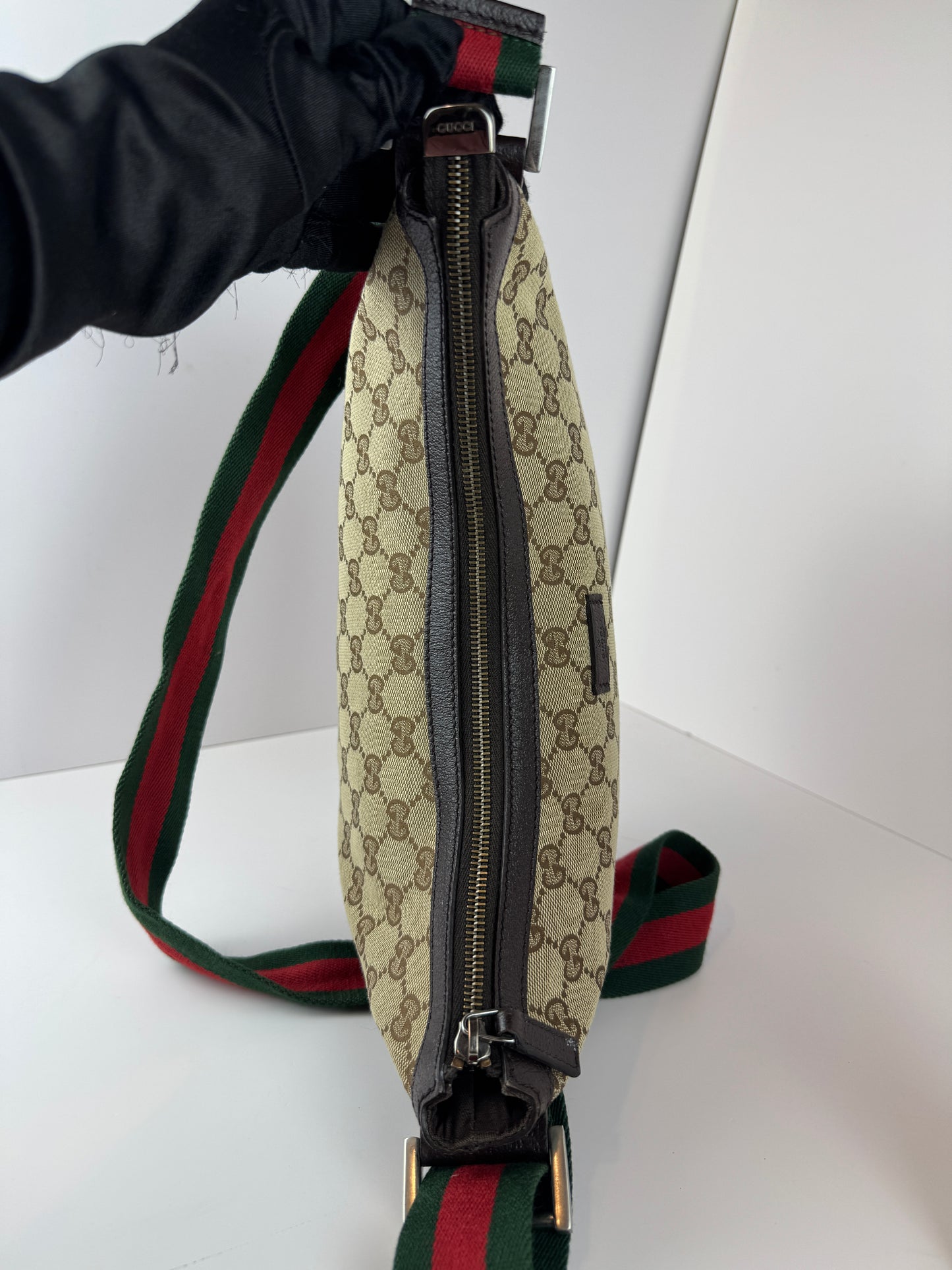 Gucci Web Halfmoon Crossbody GG Canvas
